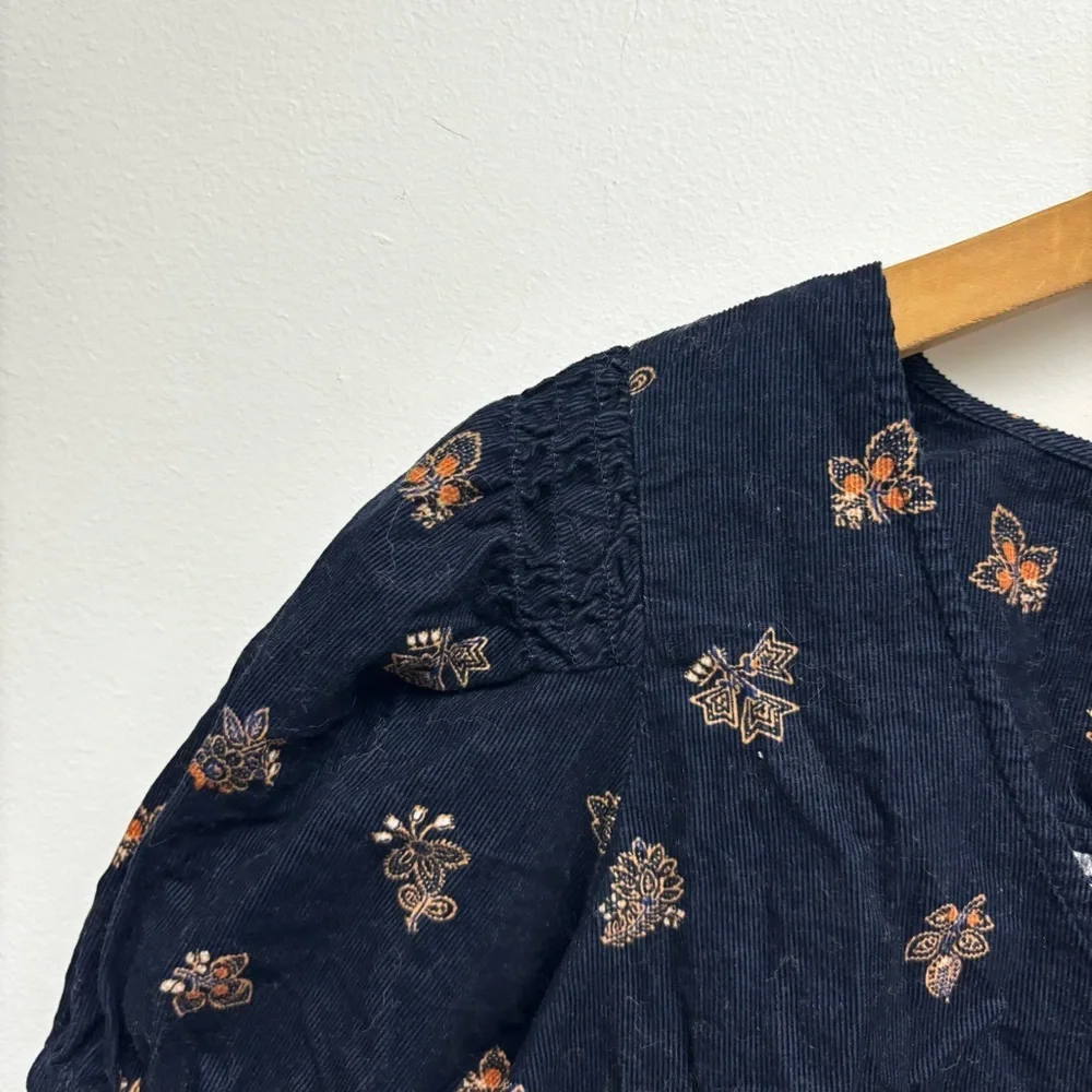 NWT Madewell Corduroy Bubble Sleeve Crop Shirt Britannica Blockprint